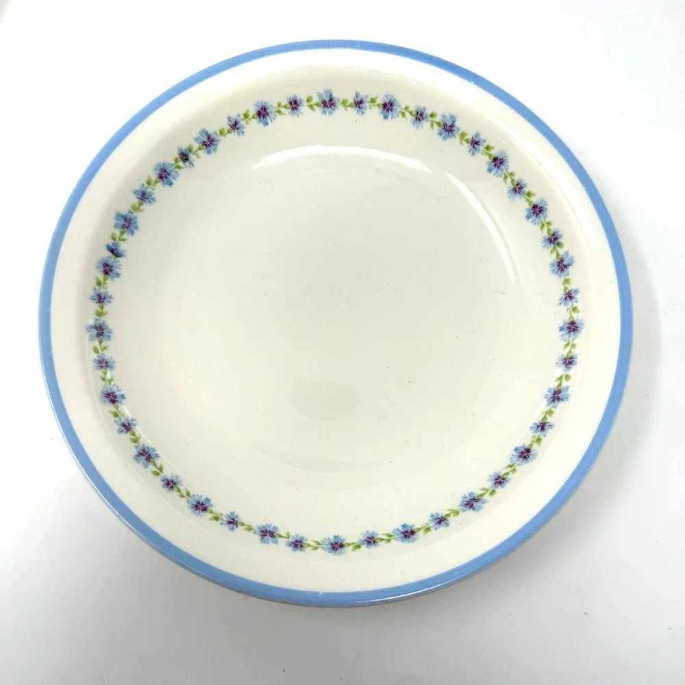 Canoysburg Pottery Co Bonnie Blue Soup Bowl Set of 3 Blue Floral Rim Made in USA